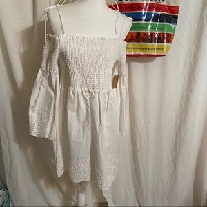 Rachel Roy boho off shoulder smocked white dress